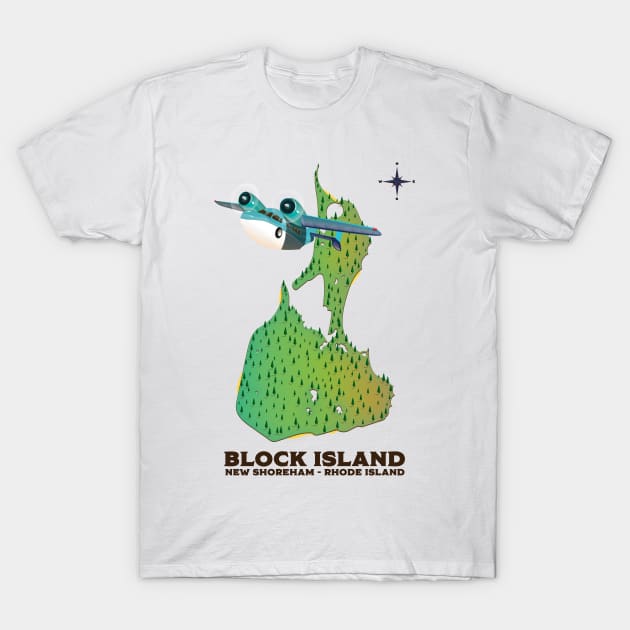 Block island New Shoreham Rhode Island map T-Shirt by nickemporium1